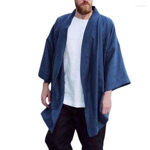 Herrgravrockar manlig casual linne lösa jackor poncho v-ringningsremma kappa streetwear våren hösten män chic sjalmantel hjärtkoftan