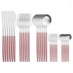 Flatware Sets 30Pcs Pink Silver Cutlery Set Knives Fruit Cake Fork Tea Spoon Dinnerware Stainless Steel Kitchen Silverware Tableware