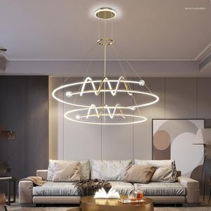 Pendant Lamps Modern Living Room LED Chandelier Luxury Golden Lustre Light For Dining Table Restaurant Bedroom Indoor Lighting Fixture