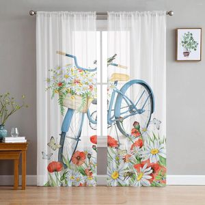 Curtain Bicycle Flower Painting Tulle Curtains For Living Room Drapes Window Sheer Modern Bedroom Decor