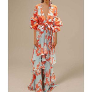 فساتين الحفلات Wepbel 2022 Bohe Dress Women Long Sleeve Fashion Print Dresses Deep v-the Roace Irregular Party Buhemian Maxi Dress T220930
