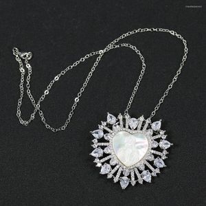 Anhänger Halsketten GuaiGuai Schmuck Weiße Muschel MOP Cameo Jungfrau Maria CZ Micro Pave Silber Farbe Herz Kette Halskette Mädchen Einfache Geschenke