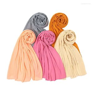 Halsdukar mode kvinnor fast färg hijab turban muslimsk chiffong halsduk enkla vanliga wraps sjalar islamisk femme veckad huvudduk arabisk
