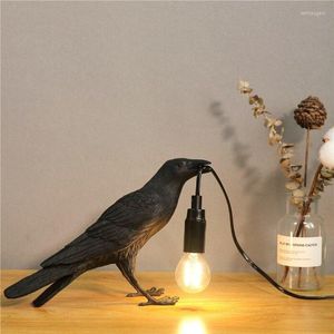 Lâmpadas de mesa resina real resina pássaros corvo mesa lampara lâmpada lâmpada corvo escratorio noturno noite quarto de cabeceira decoração de casa decoração