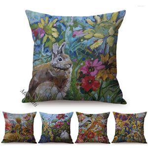 Pillow Spring Flowers Style Case Bird Multicolor Vintage Oil Painting Art Decoration Back Garden Sofa Chair Cover