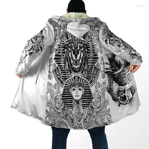 Men's Trench Coats Fashion Winter Hooded Cloak Egyptian Ancient God 3D Print Men's Fleece Windbreaker Unisex Casual Thick Warmth H025