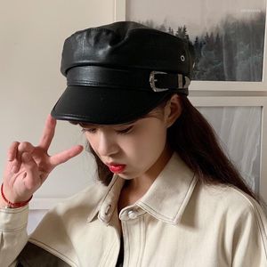 Berets Pu Leder Militär Kappe Frauen Mode Hut Gorras Snapback Caps Weibliche Casquette Baskenmütze Britischen Stil Hohe Qualität