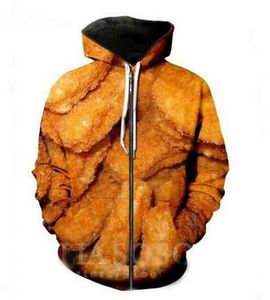 Nuova crocchetta di pollo 3D Donna Uomo Tuta Pullover Harajuku Cerniera Novità Cheetos Divertente Zip Felpe con cappuccio Stampa Felpa da uomo P026