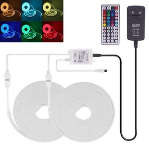 Strips DC 12V RGB Neon Strip Light med strömförsörjning 44Key Remote Double Output Controller SMD Flexibelt band ROPE LED