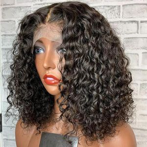 Krótki Jerry Curly Lace Front Human Hair Peruki dla czarnych kobiet 12 -calowe Brazylijskie Remy Bob Pre ​​Preucked Deep Wave Frontal
