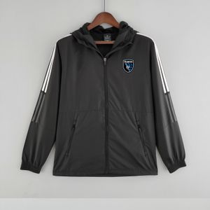 22-23 San Jose Earthquakes Giacca da uomo per il tempo libero sportiva Giacca a vento Maglie cerniera intera Giacca a vento con cappuccio Cappotto moda uomo Logo personalizzato