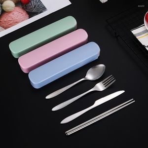 Dinnerware Sets 3PCS Portable Stainless Steel Cutlery Suit With Storage Box China Chopstick Fork Spoon Knife High Quality Travel Tableware