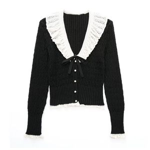 Jackets femininas INSRPLS Mulher Fashion Front Bow the Semisheer Knit Cardigan Sweater Vintage V pescoço de manga longa fêmea de roupas chiques 220930