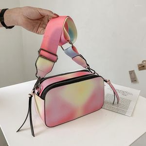 Kvällspåsar pu kameraväska 2022 mode regnbåge färg söt flicka vacker enkel axel messenger satchel purses och handväskor