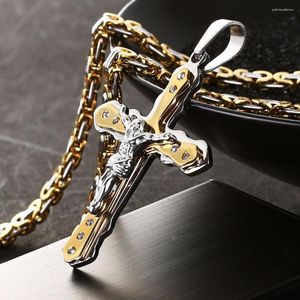 Anhänger Halsketten Edelstahl Katholisches Kruzifix Kreuz Halskette Lange Rock Neckless Männer Schmuck Geschenk Schwere Kette