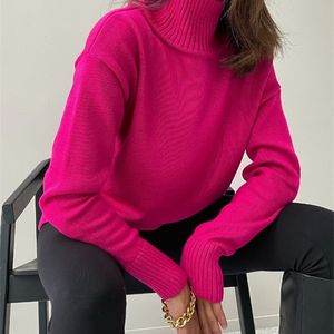 Womens Knits Tees Rose Red Autumn Winter Womens Sweater Pullover Basic Green Turtleneck Oversize Jumper Vintage Knitted Sweaters for Women 220930