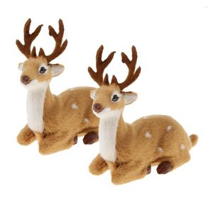 Decorações de Natal Peças de 2 miniaturas sika veado rena elk cenário arranjos de cenas de mentir - marrom