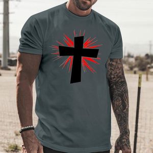 Men's T Shirts Fashion Mens Shirt White Cotton Male Summer Casual Cross Printed Long For Men To Wear With Leggings