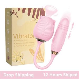 Toy Sex Massager Rose Stak Sucking Vibraters Toy pour femme anal Double Head Vibrateur oral Licking Plagues Female Masturbation t￩lescopique 0MVW