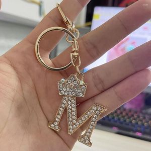 Keychains Creative 26 Letter Rhinestone Crown Keychain For Women Gold Aolly Key Ring Girls Bag Ornamenten Auto Holder Accessoreis Charms