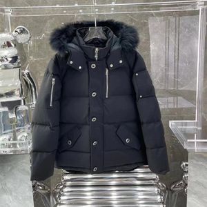 Jaqueta de penas Q3 preta de grife para mulheres com capuz de pele canelado punhos acolchoados casaco de inverno parkas bolsos com zíper exterior