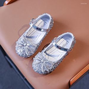 Flat Shoes Bow Tie Shiny Little Girl Fashion Princess For Wedding Party Children Kids Single Gold Silver Black Chaussure Fille