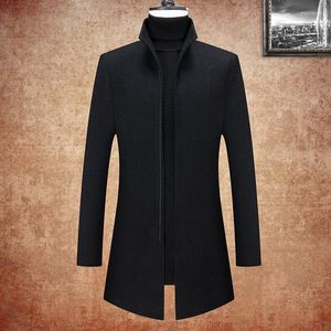 Men's Trench Coats Plus Size S-3XL Business Long Length Zipper Woolen Overcoat Men's Casual 40% Wool Windbreaker Streetwear Top Thick