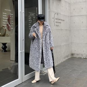 Frauen Pelz 2022 Winter Dicke Warme Leopard Lange Teddy Mantel Frauen Oberbekleidung Hohe Qualität Lose Anzug Kragen Faux Jacke weibliche