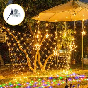 Strängar LED Solar Fairy String Net Mesh Light 8 Lägen Vattentät julfest bröllopsgardin utomhus trädgårdsdekorationer