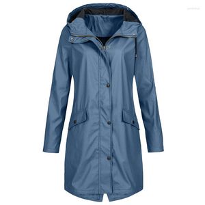 Kvinnors trenchrockar Kvinnor Fashion Women Solid Color DrawString Hooded Long Sleeve Zipper Rain Coat Jacket Cotton Blend Winter Plus