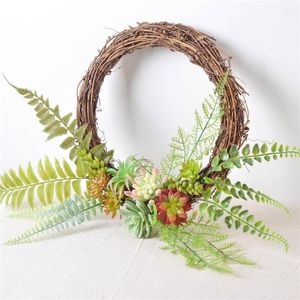 Dekorativa blommor Ciled Simulation Green Plants Fleshy Rattan Circle Wreath Wall Hanging Artificial Plastic Flower Pendant Decor 1 st