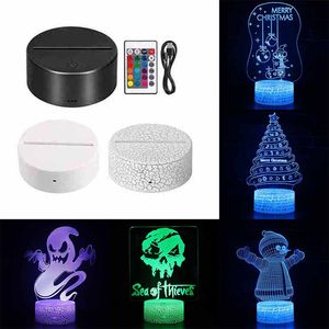 3D-Nacht-LED-Licht, Lampensockel, Weihnachtsdekoration, Lichter, verschiedene Stile, Acryl-Panel, XMS-Geschenk für Kinder, 16 Farben, Fernbedienung, USB-Kabel