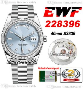 EWF V2デイデート228396 A2836自動メンズウォッチダイヤモンドベゼルアイスブルーバゲットダイヤモンドダイヤル社長ブレスレットスーパーエディションタイムゾーンウォッチA1