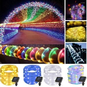 Stringhe 100 LED LED Lampade solari per esterni Tubo di corda Stringa di luci Fata Vacanza Festa di Natale Giardino Impermeabile