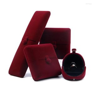 Astucci per gioielli Creatività Elegante anello in velluto rosso Collana con pendente Bracciale Confezione regalo Doppia apertura con bottone a pressione Display Storage