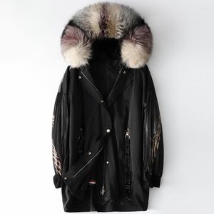 Women's Fur Women's & Faux Winter Woman Black White Thick Warm Prined Real Coat Inner Bladder Parka 2022 Hair Hooded Cotton Jacket