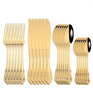 Set di posate Zoseil 24Pcs Set di posate Stoviglie in oro Acciaio inossidabile Coltello Forchetta Cucchiai Argenteria Stoviglie da cucina occidentale Regalo di nozze