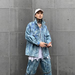 Giacche da uomo Tendenze della moda maschile da uomo Giacca di jeans blu Adolescente Stile giapponese Harajuku Streetwear Abbigliamento punk casual Stampa di lettere