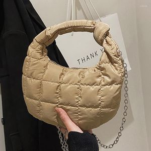 Evening Bags 2022 Brand Sapce Padded Small Tote Bag Designer Luxury Women Handbags Winter Nylon Down Cotton Chain Shoulder Plaid Clutch
