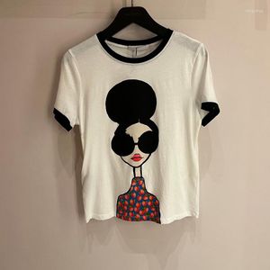 Women's T Shirts Summer Round Neck Casual Women's Cartoon Printing Short-sleeved T-shirt College Wind Top