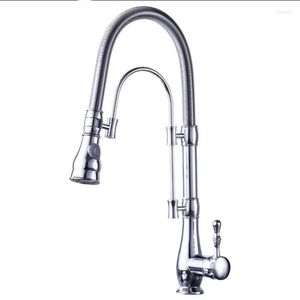 Kitchen Faucets Luxury Chrome Faucet Single Handle Cold& Water Tap Brass Deck Mounted Spring Sink