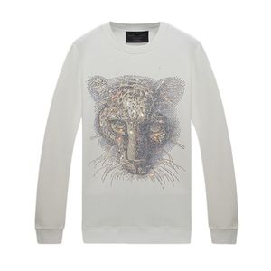 Kvinnor Mens Rhinestone Designs White Crewneck Sweatshirts For Autumn Winter Casual Pullover Shirts Long Sleeve Tops Without Hood