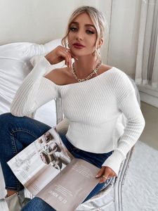 Women's Sweaters Cropped Pullover Sexy White Knit Bottoming Sweater Autumn 2022 Women Cloting Off-shoulder Short Spring Lady Office Top