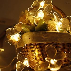 Strängar 1,5 m 10Led Butterfly LED Fairy String Lights Battery USB Operated Wedding Christmas Outdoor Room Garland Decoration