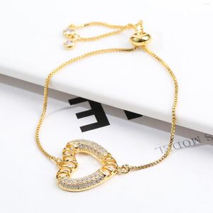 Strand Heart Diamond Micro Inlaid 18K Gold Plating High Quality Adjustable Chain Pendant Bracelet Women's Luxury Gift Bride