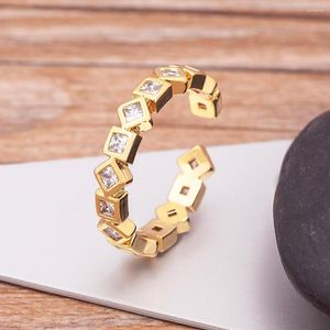 Wedding Rings AIBEF Fashion Geometric Female Copper Zircon Simple Personality Gold Open Adjustable Ring Cube Accessories Connected Jewelry