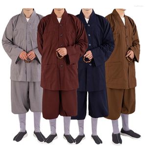 Etniska kläder färger vuxna munkkläder kostymer tempel buddhism munkar topp och byxor traditionell kinesisk buddhist under säsonger