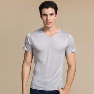 Men's T Shirts 30% Silk 70% Viscose Casual V Neck T-Shirts Tee Short Sleeve Sleepwear 3055