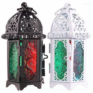 Candle Holders JEYL Classic Moroccan Decor Windproof Votive Iron Glass Hanging Candlestick Lantern Party Home Wedding Dec