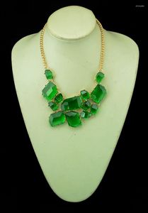 Choker Lovely Sweet Harts Gem Golden Metal Bib Necklace Fashion Multi Green Stone Crystal Chunky Women's Collar